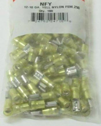 100 10-12 GAUGE YELLOW NYLON FEMALE QUICK DISCONNECT SPADE TERMINAL .250 ELECTRICAL