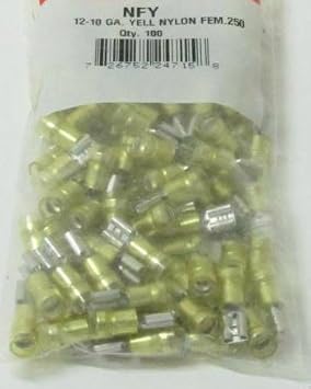 100 10-12 GAUGE YELLOW NYLON FEMALE QUICK DISCONNECT SPADE TERMINAL .250 ELECTRICAL