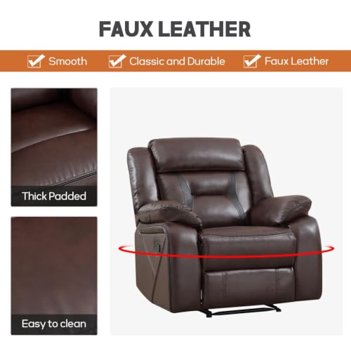 Image of EBELLO Faux Leather Recliner Sofa Furniture Set for Living Room, 1 Recliner Chairs, Two Seat Reclining Sofa Couch Set for Meeting Room, Dark Brown