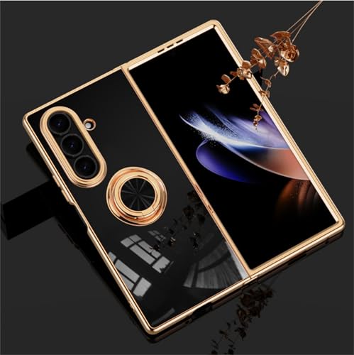 for galaxy z fold6 ケース メッキ 指輪 インビジブルキックスタンド 韓国 耐衝撃 持ちやすい 車用マグネット式吸引器 指紋防止 すべらない ギャラクシーz fold 6 用 黄ばみ防止 レンズ保護