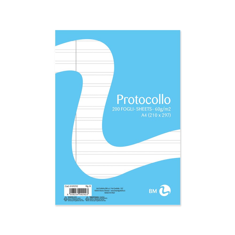 BM BeMore Carta Protocollo A4 21cm x 29,7cm Righe con Margini 60 g/mq 200 Fogli