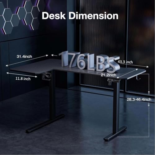 Image of Acrolix L Shaped Electric Standing Desk - 43x31.5 Inch Reversible Corner Sit Stand Desk with Hook&Cup Holder,Electric Height Adjustable Table,for Small Home Office&Bedroom Computer Desk, Black Carbon