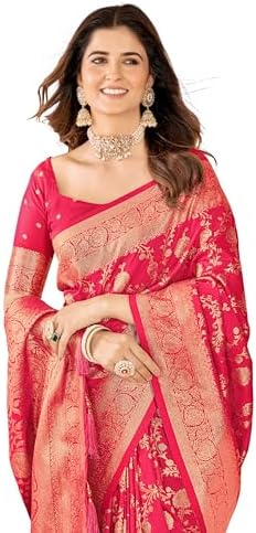 Mehrang Cotton Banarasi Silk Saree for Women With Unstitched Blou...