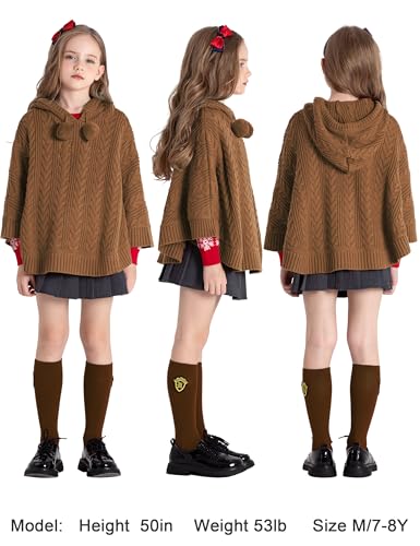 Image of BOBOYOYO Cape for Girls Hooded Cable Knit Poncho Sweaters Kids Shawl