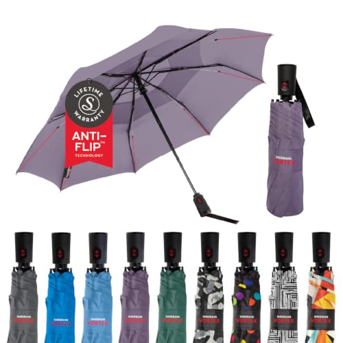 ShedRain Vortex Compact Folding Travel Umbrella Push-Button Open & Close Vented Double Canopy Protects from Rain Sun & Wind