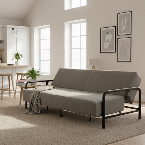 Homy Casa Convertible Sofa Bed with Metal Frame and Upholstered Cushion for Living Room Guest Room and Small Apartment (Grey)