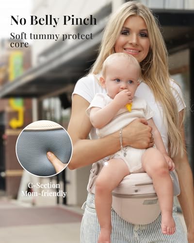 Image of MOMTORY StowNGO Pro Safety-Certified Ultra Storage Baby Carrier, Soft Pink | Plus Size Friendly, 6 Carry Positions, Front & Back, Baby Carrier With Hipseat, Fits 7-50lbs Newborn To Toddler