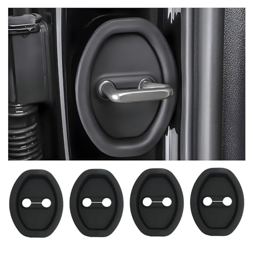SSNNUU 4PCS Door Latch Lock Cover,Silicone Door Latch Guard Car Decorations&Protects Door Latches,Universal Self-Adhesive Door Lock Latch Protector Car Accessories for Most Vehicles (Black)