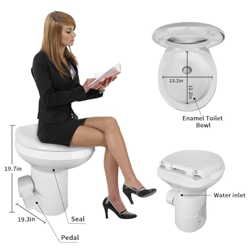 Murealy Upgraded Rv Toilet - Enamel Pedal Flush With Flang T-Type Water Outlets thumb #2