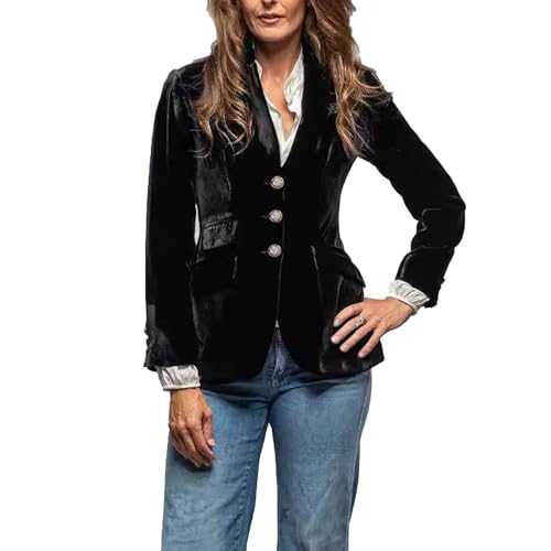 Women Vintage Velvet Blazer Jacket Lapel Work Office Suit Slim Fit Slit Blazer Long Sleeve Dressy Coat with Pockets