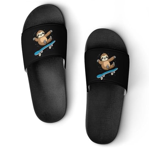 Sloth Riding Skateboard Non Slip Slides Sandals for Women Men Quick Drying Shower Shoes for Bathroom Pool Beach