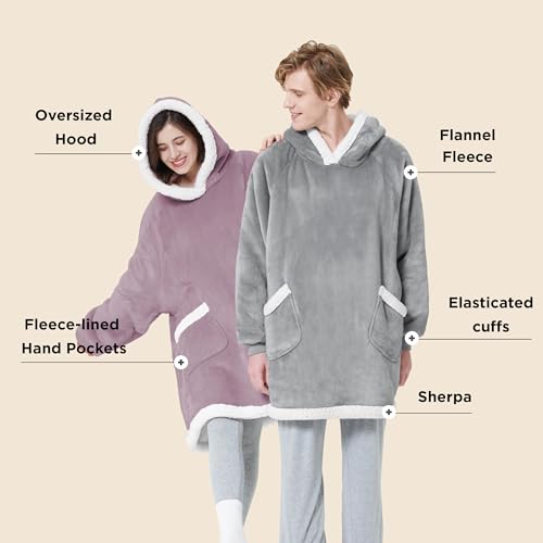 Bedsure Blanket Hoodie, Wearable Blanket for Adults & Kids as Gifts for Women Men, Birthday Gifts for Women Mom Girl Sherpa Oversized Hoodie, Lavender, Standard