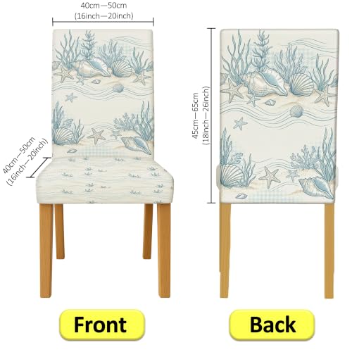 Fundas de silla lavables y transpirables con diseño de concha náutica de elastano azul 6 uds 4