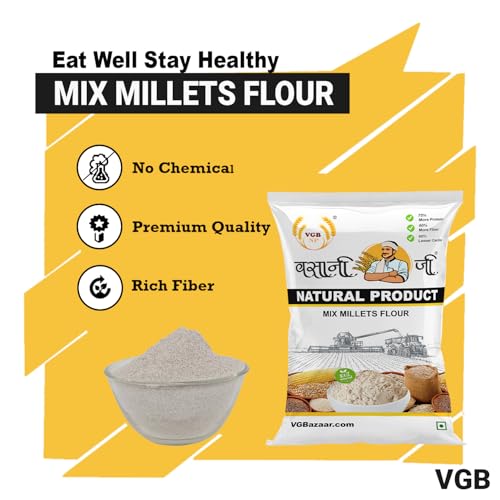 Image of Vasani G Mixed Millet Flour - Natural Multi Millet Atta (Bajra, Jowar, Ragi, Kodo, Sawa) | 5 in 1 Mix Millet | High Fiber & Nutrition-Rich Flour | 500g