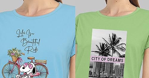Image of Combo Women's T-Shirts, Cotton Half Sleeves Round-Neck Printed T-Shirt for Girls, & Women Tees (Pack of 2) 960-980-