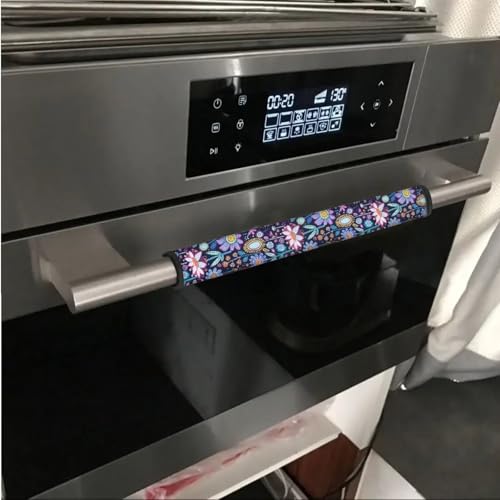 Image of 6 PCS Refrigerator Door Handle Covers Kitchen Electrical Appliances Handle Protector Easy Installation Keep Off Stains Dust Fingerprint Smudges, Hippie Flower Lotus Blue