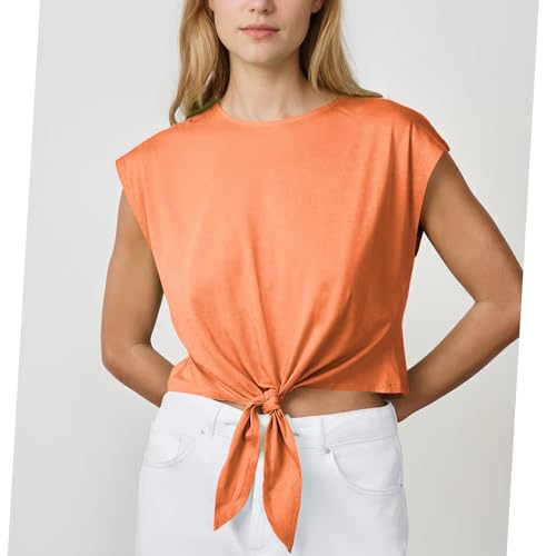 Tank Top for Women Crew Neck Cap Sleeve Tie Front Pullover Ruched T-Shirt Tops Summer Beach Crop Tee Shirts Blouse4