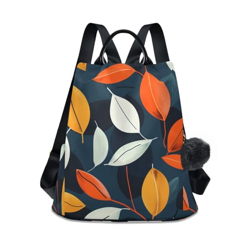 KLL Leaves Fashion backpack for travel multipurpose backpack for women with for Daily College Shopping with Pom-pom keychain