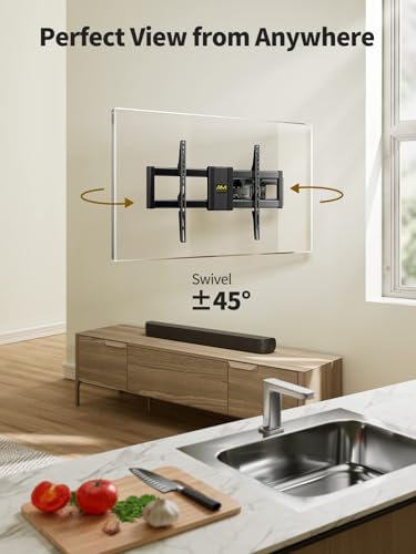 Image of AM alphamount Full Motion TV Wall Mount for Most 37-75 Inch TVs up to 100 lbs, Swivel TV Mount with Dual Articulating Arms, Wall Mount TV Bracket Max VESA 600x400mm, Fits 16″ Wood Studs, APLF6