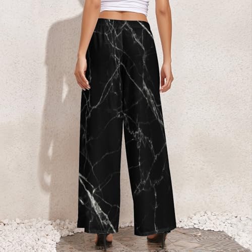 VOSERY Palazzo Pants for Women - Black Marble Comfy Casual Womens Wide Leg Pants Baggy Lounge Pants4