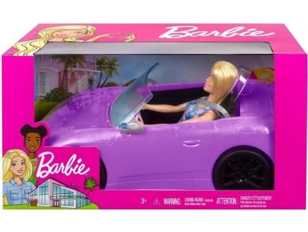 pour Barbie Voiture décapotable Mauve + poupée Mannequin - Auto Sportive - Set véhicule Cabriolet Jouet Fille + 1 Carte