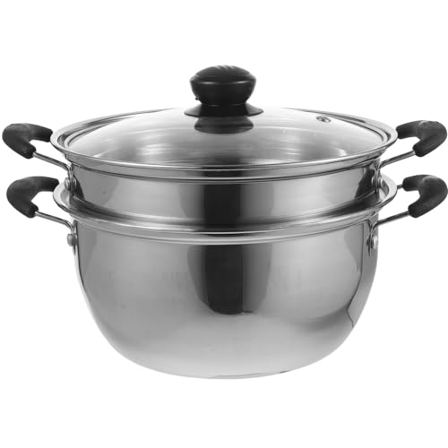 Mikikit 1 Pieza De Acero Inoxidable Cacerola De Vapor De Alimentos Olla De Sopa Olla Interior Redondo Vaporera De Cocina Sartenes De Leche Todo Inducción Comida Al Vapor Vidrio