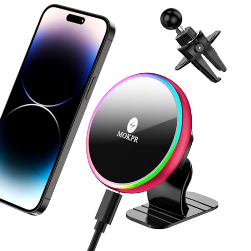 MOKPR Magnetyczna bezprzewodowa ładowarka samochodowa, 15W bezprzewodowa ładowarka samochodowa do MagSafe, magnetyczna ładowarka do iPhone Series 16 15 14 13 12
