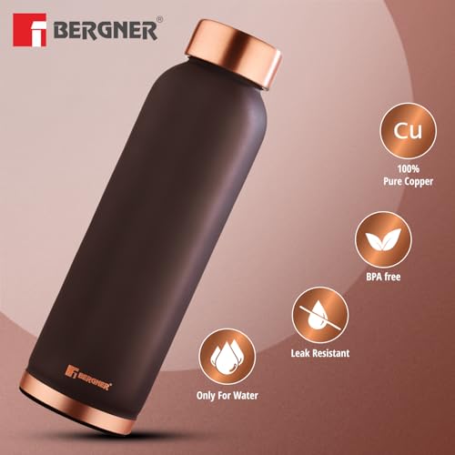 Image of BERGNER Walking Copper Water Bottle 950ml, Pure Copper, BPA Free, Non-Toxic, Leak Resistant, Pure Tamba Provides Health Benefits, Office Bottle, Hiking Trekking Bottle, Boosts Immunity - Matt Brown