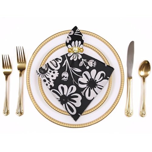 Servilletas de Tela con Estampado Floral Blanco y Negro 6 Piezas miniatura 3