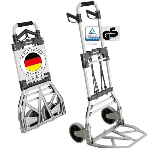 ATHLON TOOLS Schwerlast-Sackkarre klappbar 150 kg - Aluminium - Große Räder leichtgängig mit Soft-Laufflächen und Kugellager, 2 Expanderseile - Modell 2025