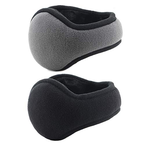 Metog Unisex Foldable Ear Warmers Polar Fleece/kints Winter EarMuffs (Black+Gray, One size)