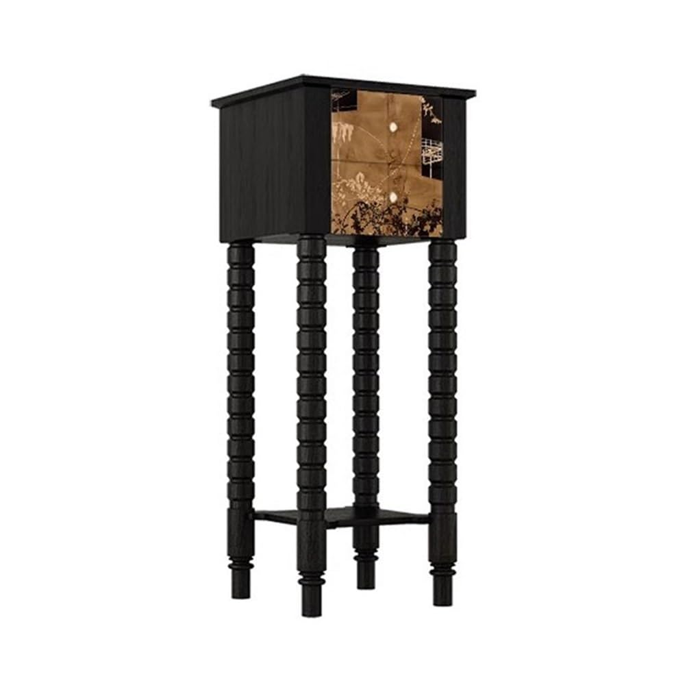 ZENY896V Home Indoor Living Room French Vintage Flower Stand, Walnut Tall Leg with Drawer Display Rack Decor