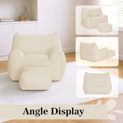 HOMMPA Bean Bag Chairs with Square Stuffed Pouf Ottoman Cat Shaped Comfy Bean Bag Sofa for Adults Large Reading Couch for Living Room Bedroom Dorm,Beige - image 7