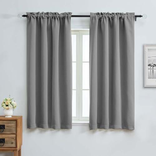Image of Aiyufeng Light Grey Blackout Curtains for Bedroom 63 Inch Length 2 Panels, Solid Thermal Insulated Energy Saving Rod Pocket Window Treatment Curtains Blackout Drapes, W40 x L63 Inch, Light Grey