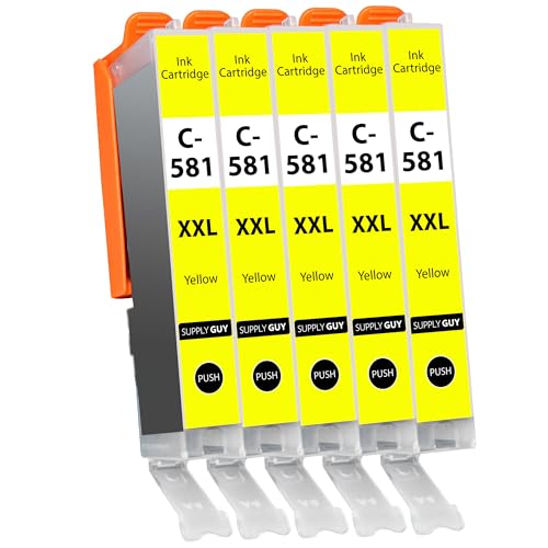 Supply Guy 581XXL Druckerpatronen Gelb kompatibel mit Canon CLI-581 XXL Patronen passend für Pixma TS705 TS705a TS6350 TS6350a TS6351 TS6351a TS6300 TR8550 TS9550 Multipack 5 Tintenpatronen 581 XXL