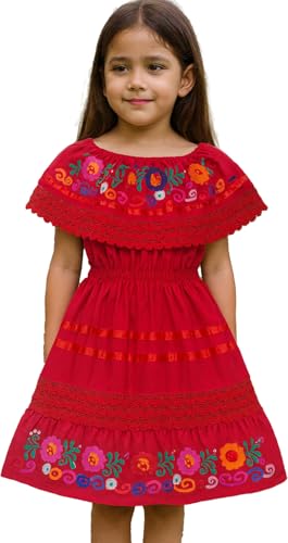 YZXDORWJ Mexican Dress for Girls Embroidered Cinco de Mayo Dress Kids Fiesta Floral Vestidos Girls Traditional Dresses (150 G321R)