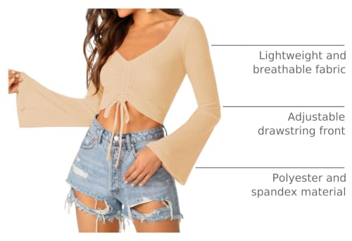 Image of SweatyRocks Women's Adjustable Drawstring String Long Bell Sleeve Rib Knit Sexy Crop Top