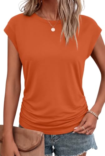 Image of Bliwov Womens Summer Tops Cap Sleeve Crew Neck Casual T Shirts