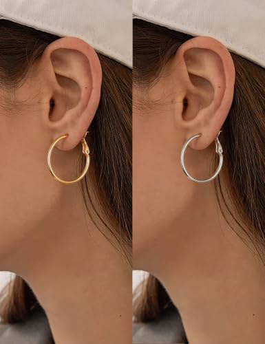 Image of Gacimy Gold Hoop Earrings for Women, 14K Gold Plated Thin Hoops