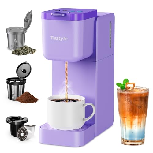 Single Serve Coffee Maker for K Cup, Ground and Tea, Hot and Iced Coffee Machines with Bold Setting, 6 to 16 Oz Brew Sizes, Compact for Small Spaces, Purple (2.0 Version)