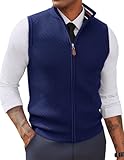 PJ PAUL JONES Mens Sweater Vests Twill Textured Full Zip Sleeveless Vests for Casual Royal Blue, L