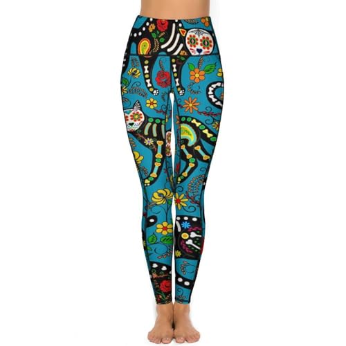 Leggings chat squelette femmes pour le yoga - Pantalon de sport taille haute gym et jogging S