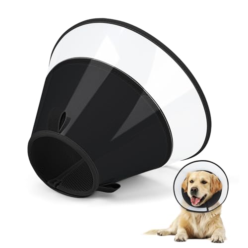 Image of Dog Cone Collar with Soft Pad, Transparent Elizabeth Recovery Collar for Large, Medium, Small Dogs to Stop Licking, Pet Head Cone Alternative After Surgery, Neutering, Injury (L)
