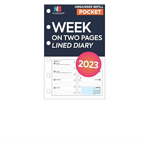 NBplanner 2023 Pocket Size Week on Two Pages Lined Diary Organiser Refill Insert | Filofax Pocket Compatible | Monday Start Cover