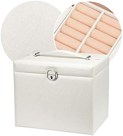 ADEL DREAM Large Lockable 5-Tier 5-Drawer Jewellery Box with Mirror, for Rings, Earrings, Necklaces and Bracelets, Elegant and Classic