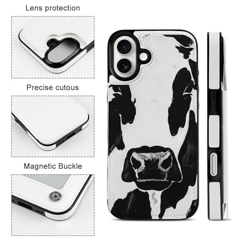 Étui portefeuille à rabat iPhone 16 Plus cuir imprimé vache noire - 3