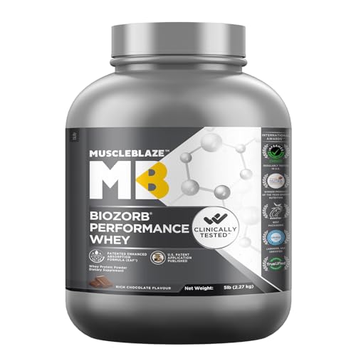 MuscleBlaze Biozorb Performance Whey Protein (Rich Chocolate 5lbs / 2.27kg) | Clinically Tested 50% Higher Protein Absorption