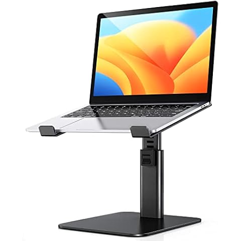 Babacom Laptop Stand, 8 Height Adjustable Aluminium Laptop Stand, Ergonomic Ventilated Laptop Stand, Compatible with MacBook, Air, Pro, Lenovo, Dell, All 10-16 Inch Notebooks - Black Cover