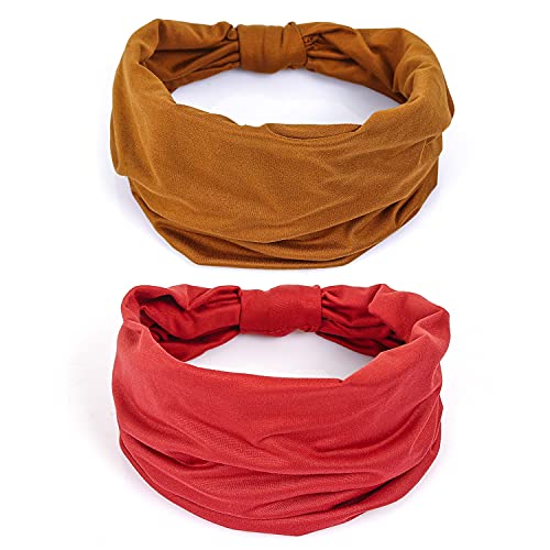 GiLi 2 Pack Wide Headbands for Women Boho African Knotted Non Slip Fashion Hair Bands Yoga Running...
