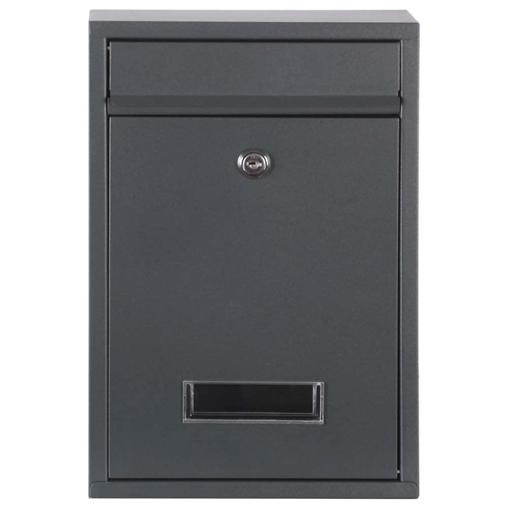 Bakaji Cassetta Postale da Parete in Acciaio Galvanizzato Buca Lettere per Posta da Esterno con Chiusura a Chiave (Grigio Antracite)